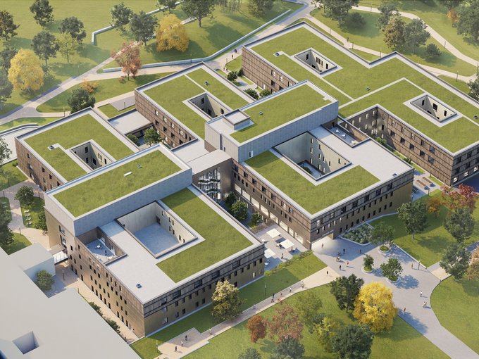 3D-Modell des Neubaus aus der Vogelperspektive